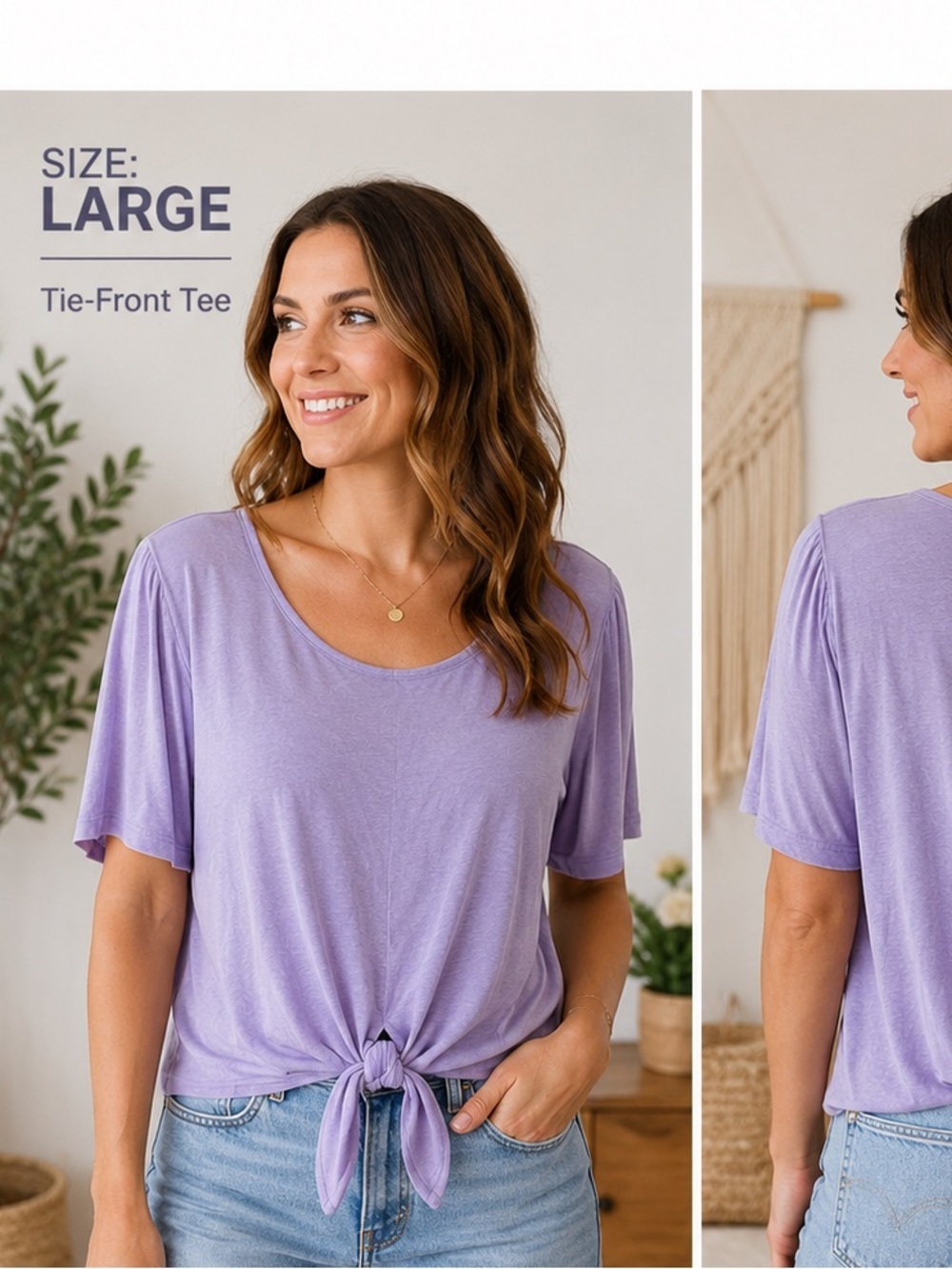 Dana Buchman Lavender Short Sleeve Tie-Front Tee LARGE